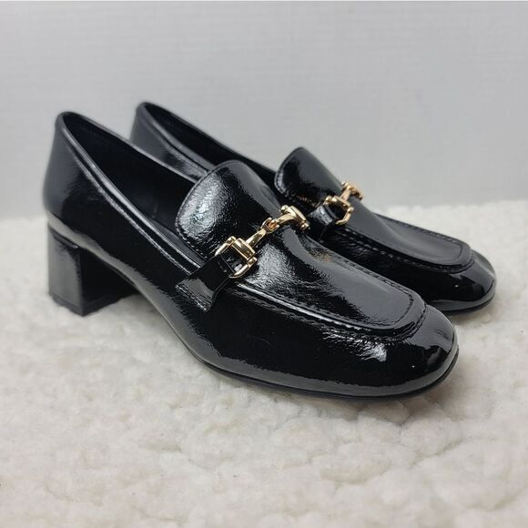 Jeffrey Campbell HorseBit Patent Womens Size 7 Penny Loafer Block Heel Black - Picture 1 of 10